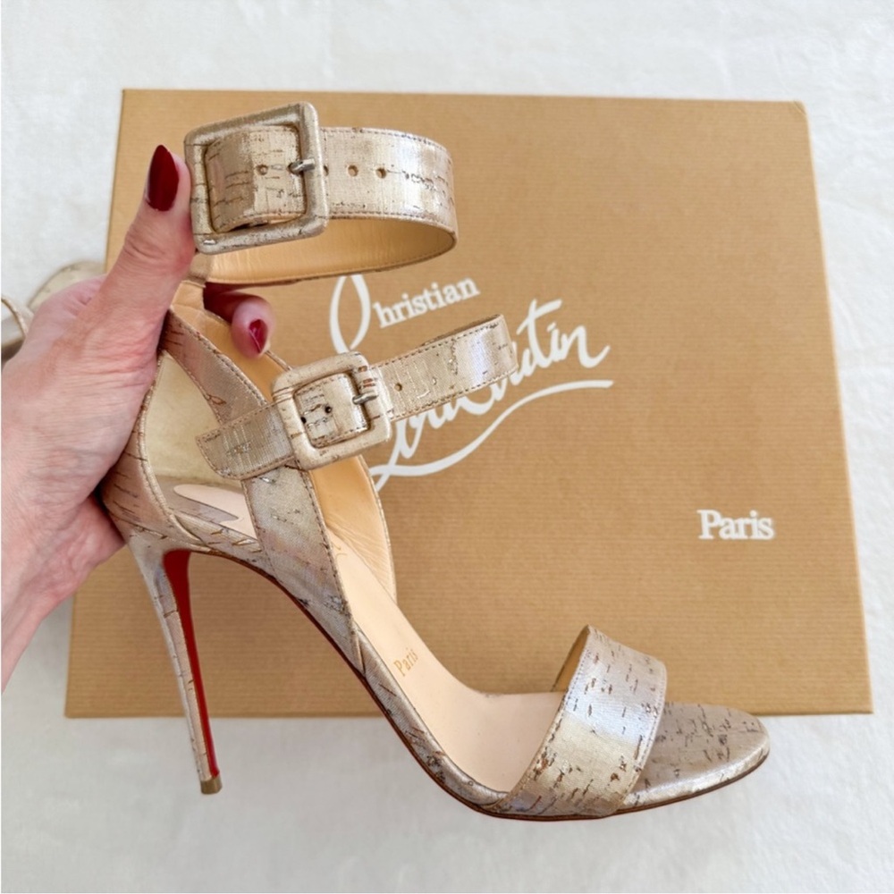 Christian Louboutin Multipot 100 Liege Pepite Metallic Cork Heels 38.5